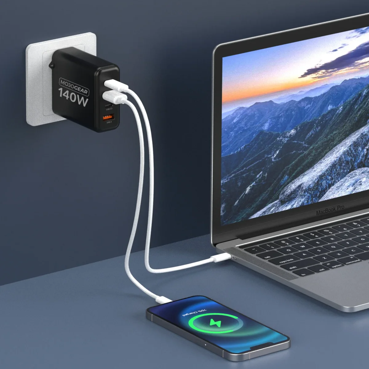 MOJOGEAR CHARGE+ 140 Watt oplader met USB naar Lightning kabel 1,5 meter | iPhone snellader - Afbeelding 6